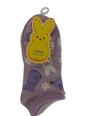 PEEPS Bunny Pattern Ankle Socks - Lavender - 2 Pairs NWT
